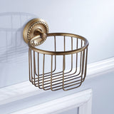 Gold Brushed Antique Brass Toilet Paper Holder Commercial Bathroom Wall Mounted Carved Round Basket