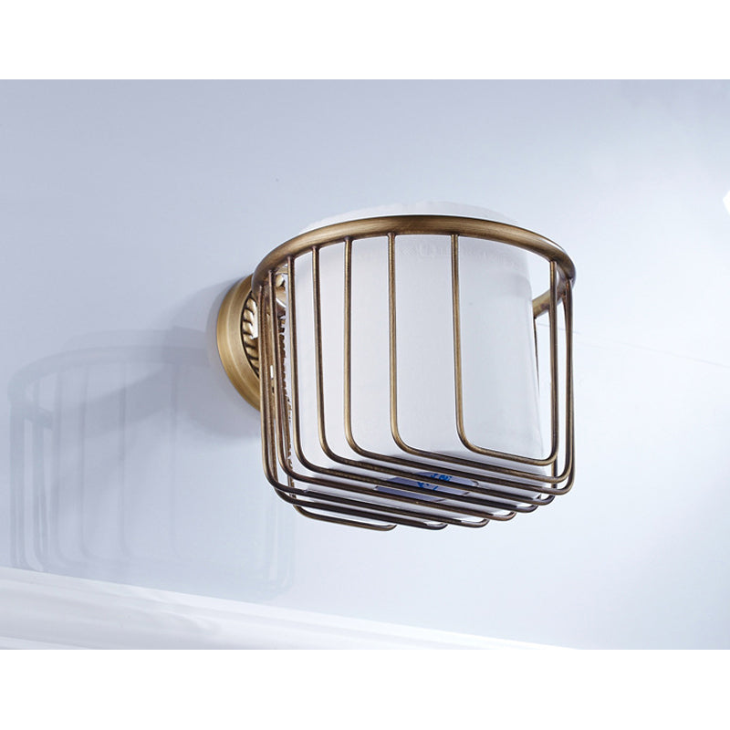 Gold Brushed Antique Brass Toilet Paper Holder Commercial Bathroom Wall Mounted Carved Round Basket