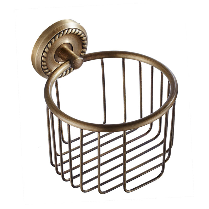 Gold Brushed Antique Brass Toilet Paper Holder Commercial Bathroom Wall Mounted Carved Round Basket