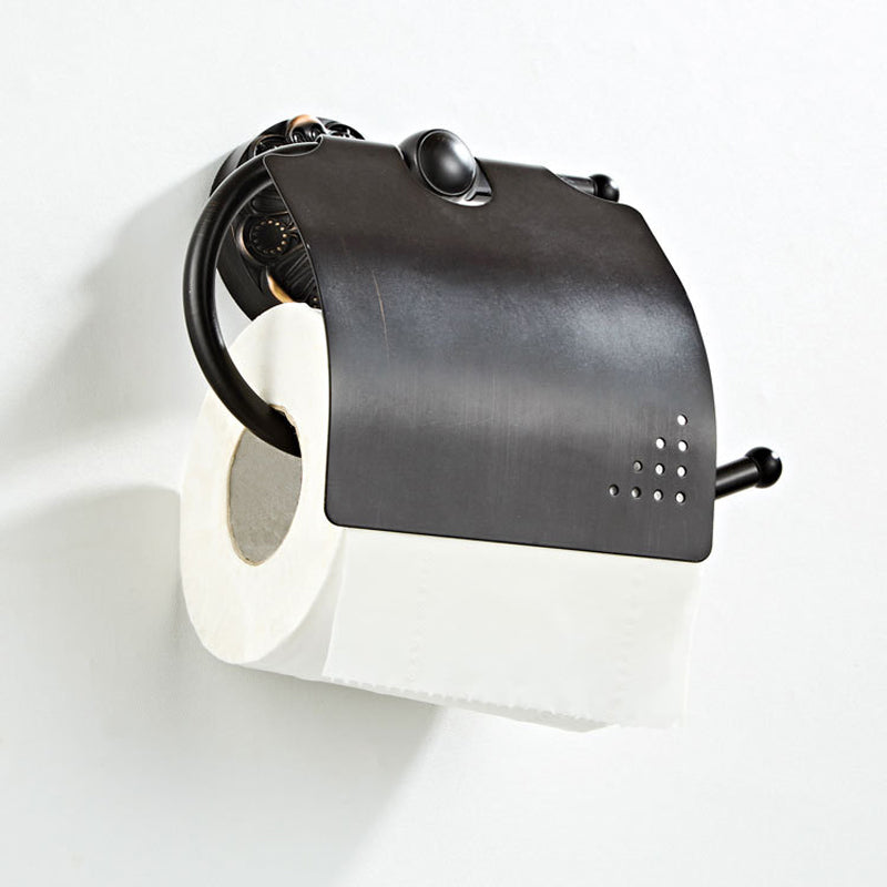 Wall Mount Bathroom Black Toilet Paper Holder Brass Carved Single Roll Paper Holder Oil Rubbed Bronze