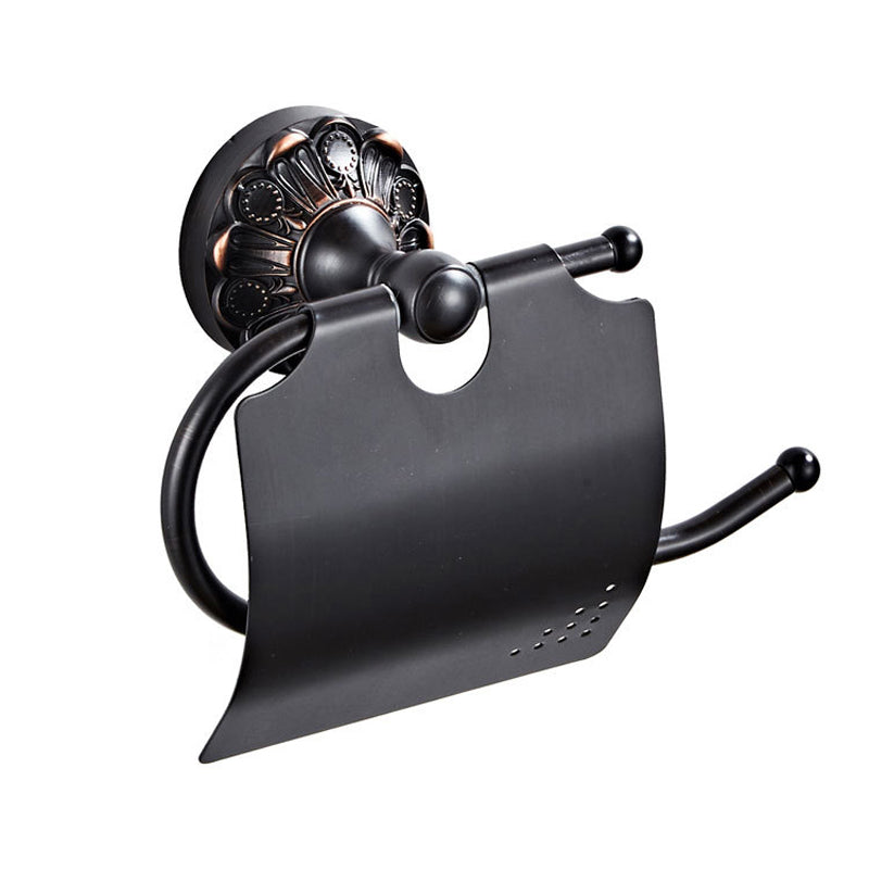 Wall Mount Bathroom Black Toilet Paper Holder Brass Carved Single Roll Paper Holder Oil Rubbed Bronze