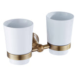 Wall Mount Bathroom Toothbrush Holder Brass Single/ Double Ceramic Cup Brushed Gold Antique Modern