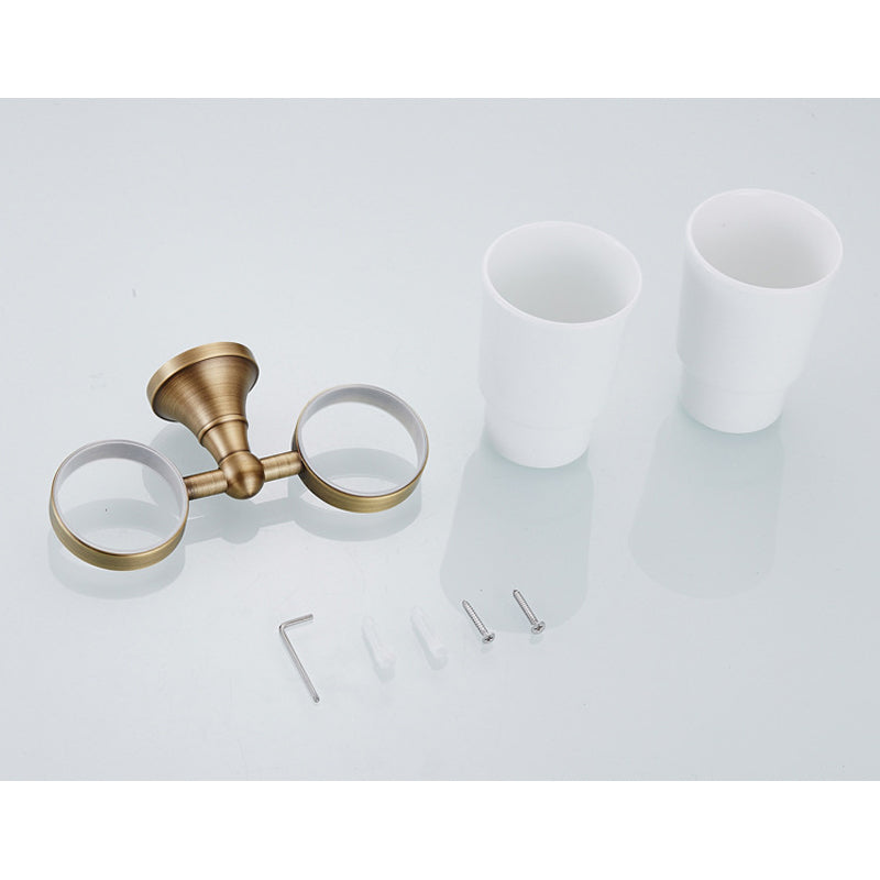 Wall Mount Bathroom Toothbrush Holder Brass Single/ Double Ceramic Cup Brushed Gold Antique Modern