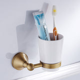 Wall Mount Bathroom Toothbrush Holder Brass Single/ Double Ceramic Cup Brushed Gold Antique Modern