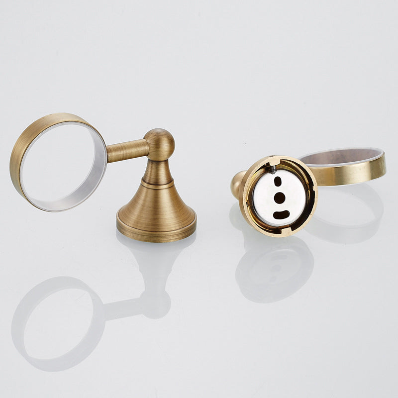 Wall Mount Bathroom Toothbrush Holder Brass Single/ Double Ceramic Cup Brushed Gold Antique Modern