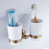 Wall Mount Bathroom Toothbrush Holder Brass Single/ Double Ceramic Cup Brushed Gold Antique Modern