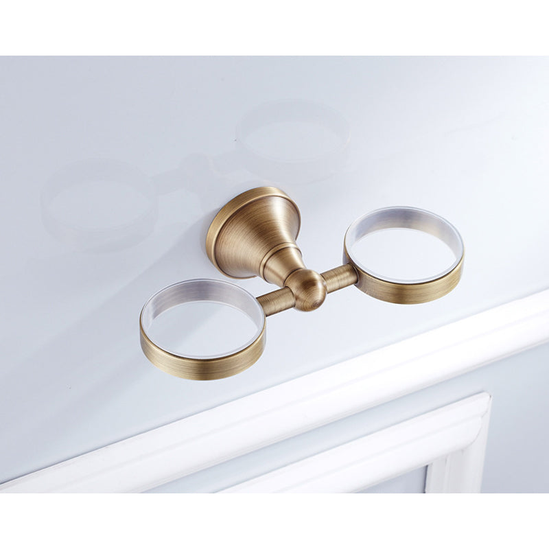 Wall Mount Bathroom Toothbrush Holder Brass Single/ Double Ceramic Cup Brushed Gold Antique Modern