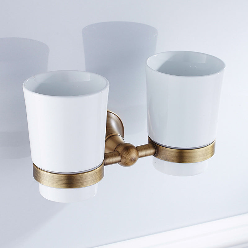 Wall Mount Bathroom Toothbrush Holder Brass Single/ Double Ceramic Cup Brushed Gold Antique Modern