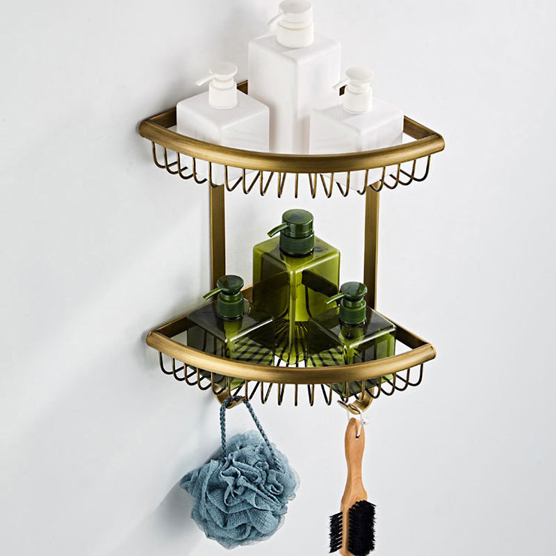 Wall Mount Corner Bathroom Shelf Antique Brass Two Tier Shower Caddy Basket Hardware Draining Triangle