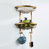 Wall Mount Corner Bathroom Shelf Antique Brass Two Tier Shower Caddy Basket Hardware Draining Triangle