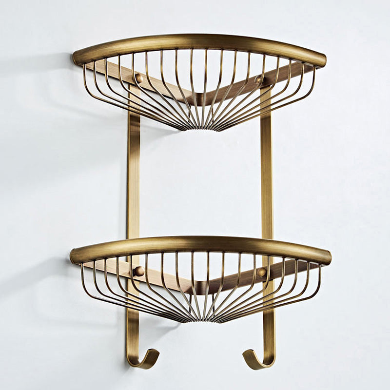 Wall Mount Corner Bathroom Shelf Antique Brass Two Tier Shower Caddy Basket Hardware Draining Triangle