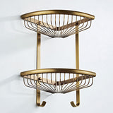 Wall Mount Corner Bathroom Shelf Antique Brass Two Tier Shower Caddy Basket Hardware Draining Triangle