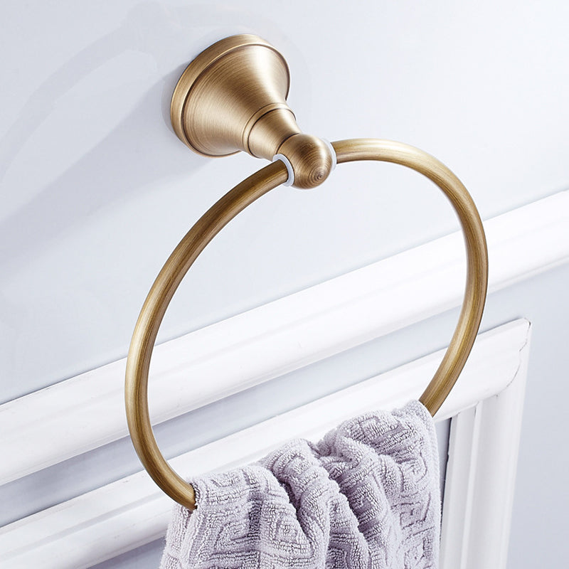 Wall Mounted Antique Brushed Brass Towel Ring Decorative Bathroom Hardware Round Gold Towel Bar
