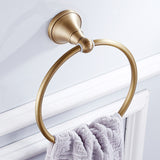 Wall Mounted Antique Brushed Brass Towel Ring Decorative Bathroom Hardware Round Gold Towel Bar