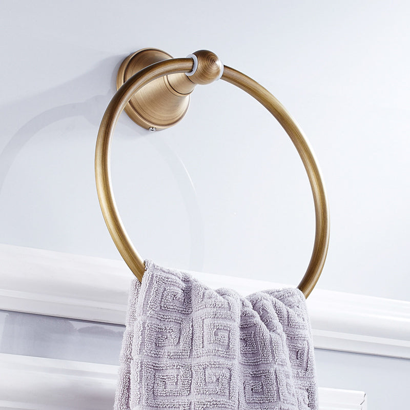 Wall Mounted Antique Brushed Brass Towel Ring Decorative Bathroom Hardware Round Gold Towel Bar