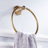 Wall Mounted Antique Brushed Brass Towel Ring Decorative Bathroom Hardware Round Gold Towel Bar
