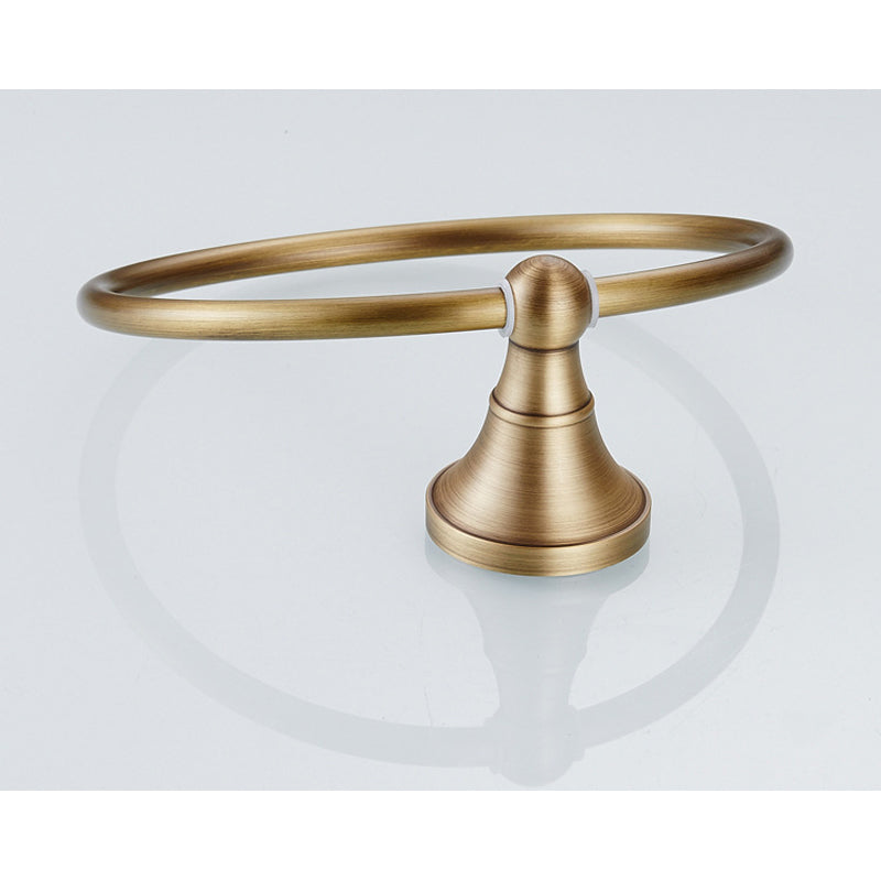 Wall Mounted Antique Brushed Brass Towel Ring Decorative Bathroom Hardware Round Gold Towel Bar