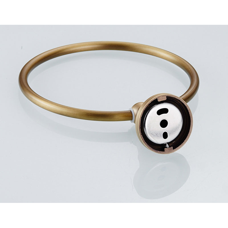 Wall Mounted Antique Brushed Brass Towel Ring Decorative Bathroom Hardware Round Gold Towel Bar