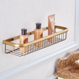 Wall Mounted Shower Caddy Basket Draining Antique Brass Bathroom Shelf 18 Inch Rectangle Gold Modern