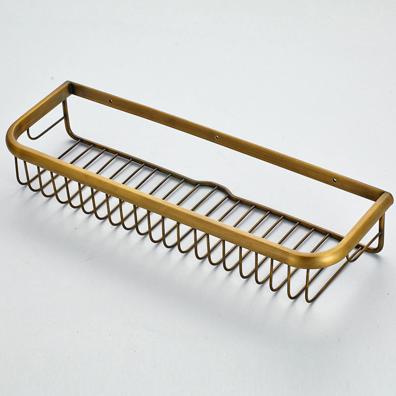 Wall Mounted Shower Caddy Basket Draining Antique Brass Bathroom Shelf 18 Inch Rectangle Gold Modern