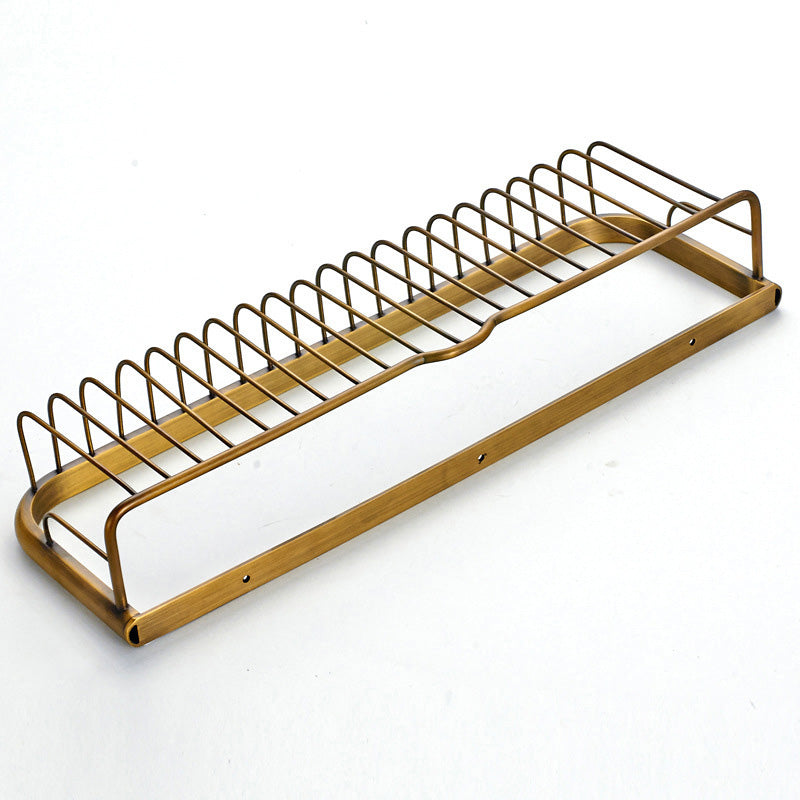 Wall Mounted Shower Caddy Basket Draining Antique Brass Bathroom Shelf 18 Inch Rectangle Gold Modern