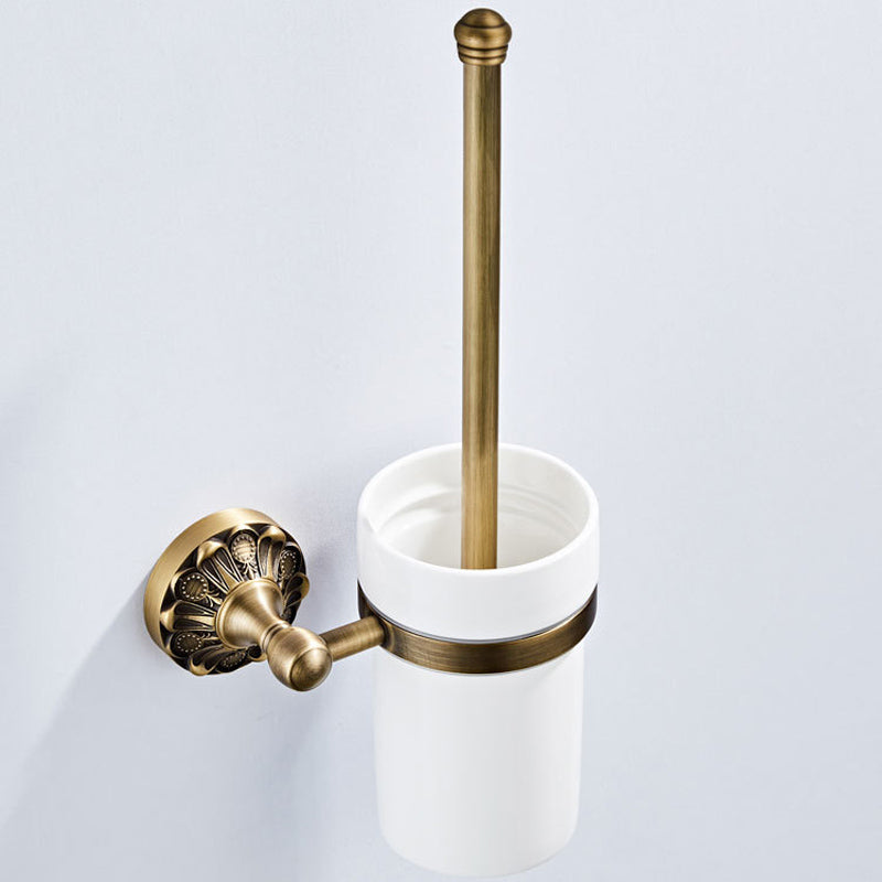 Wall Mounted Toilet Brush Holder Ceramic Carved Antique Brass Decorative Unique Pineapple Pattern Gold