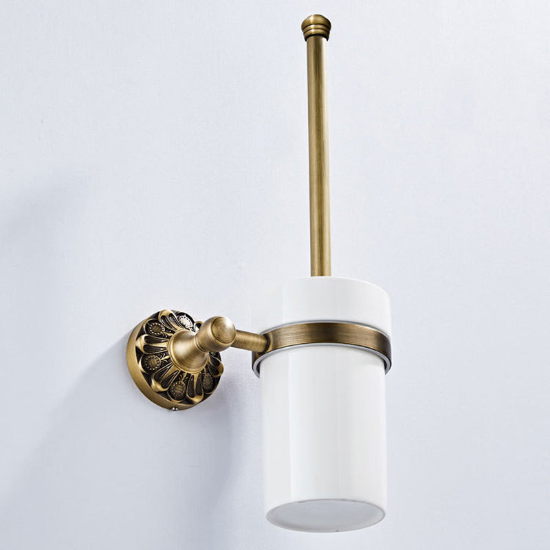 Wall Mounted Toilet Brush Holder Ceramic Carved Antique Brass Decorative Unique Pineapple Pattern Gold