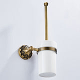 Wall Mounted Toilet Brush Holder Ceramic Carved Antique Brass Decorative Unique Pineapple Pattern Gold