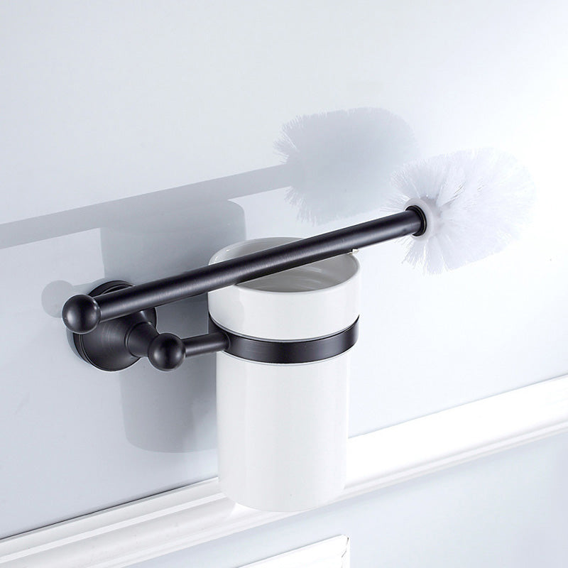 Wall Mount Toilet Brush Holder Oil Rubbed Bronze Modern Brass Bathroom with White Ceramic Home Use