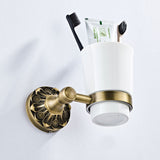Wall Mounted Toothbrush Holder Antique Brass Ceramic Cup Carved Pineapple Pattern Brushed Gold Rustic