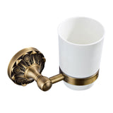 Wall Mounted Toothbrush Holder Antique Brass Ceramic Cup Carved Pineapple Pattern Brushed Gold Rustic